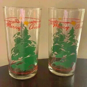 Vintage Set of 2 Abbey Press 1990's Christmas Glasses "Merry Christmas"
